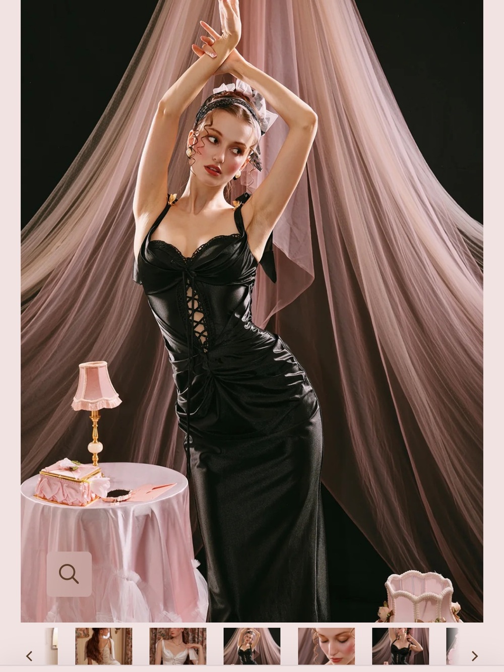 Black Satin Lace-Up Midi Dress with Bow Straps by lacemade st phoenix corset